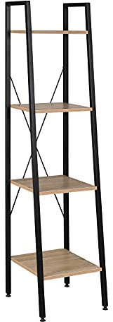 WOLTU Standregal Badregal Bücherregal Küchenregal Schuhregal aus Holz und Stahl, mit 4 Ablagen, ca. 34 x 35 x 148 cm, Schwarz + Hell Eiche RGB9284hei