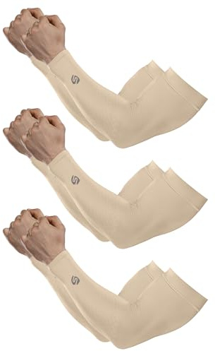 SHINYMOD Cooling 2018 2018 Ny uppgraderad version 1 par/3 par UV-skydd arm solskydd tatuering ärmskydd herr dam cykling körning golf löpning, 3 par beige, Taglia unica
