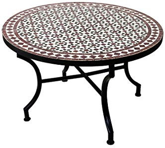 ORIGINAL Marokkanischer Mosaiktisch Couchtisch ø 80cm Groß rund | Runder Kleiner Mosaik Gartentisch Mediterran | als Tisch Beistelltisch für Balkon oder Garten | Albaicin Schwarz Weiss Bordeaux
