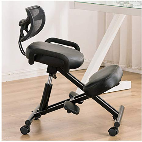 APOE Kniestuhl Kniehocker, Bürohocker Ergonomischer Stuhl Kniehocker mit Rückenlehne/Rollen/Fußpedal, Höhenverstellbar, Atmungsaktive Rückenlehne, für Erwachsene Kinder, Leder