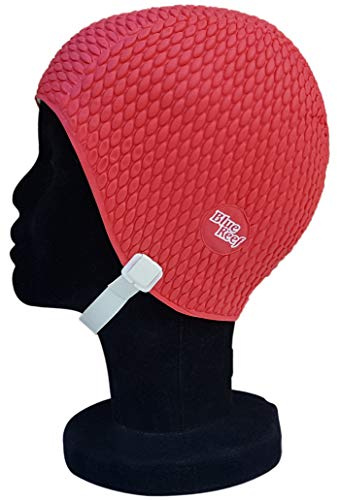 Blue Reef Bonnet de bain simple effet picots pour femme - Style rétro classique - Taille unique - Avec sangle réglable - Rouge