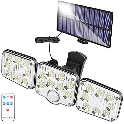AQOTER Foco Solar Exterior con Sensor de Movimiento, Lampara Solar Exterior con 130 LED, Luces de Seguridad Solar 1300 LM, Luz Solar Exterior para Jardín, Patio, Garaje, Entrada, IP65 Impermeable