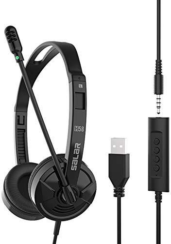 RMFC USB Headsets with 3.5mm Jack Noise Cancelling Mic & Audio Controls, Wired Stereo Computer Business Headphone Phone Headset Earphone with Microphone for PC Laptop Android Mobile Phone