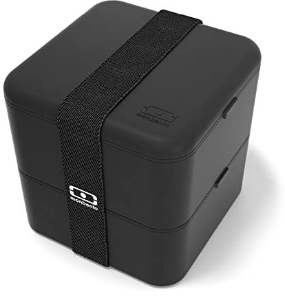 monbento - Grande Bento Box MB Square Onyx con Scomparti Made in France - 2 Livelli Ermetici - Porta Pranzo Ideale per Ufficio/Scuola/Meal Prep - Senza BPA - Sicuro per Uso Alimentare - Nero