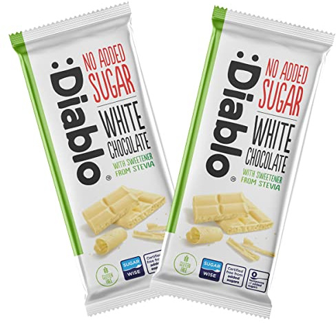 Diablo No Added Sugar White Chocolate – No Added Sugar Chocolate Bar Sweetened with Stevia, Gluten Free, Ideal for Any Occasion, Birthdays, Valentines, or Gift Hampers, 75g (Pack of 2)