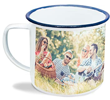 Made in Gift | Taza Personalizada con Foto y Texto, Esmaltada Efecto Vintage Estilo Camping | Acero con Esmalte | 79 x 89 mm | Regalo Original para Cumpleaños, Aniversario o Día del Padre