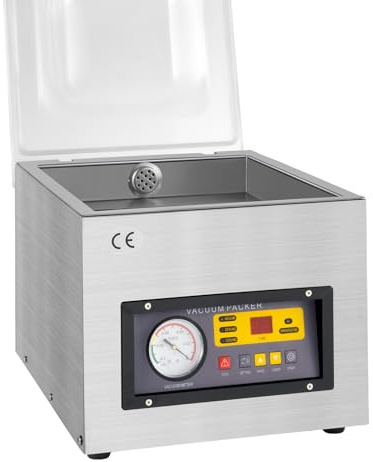 RibasuBB vakuumförpackare, 120 W vakuumförpackare, bord, vakuummaskin, industriellt rostfritt stål, 220 V, buller < 80 dB, för torr och fuktig mat