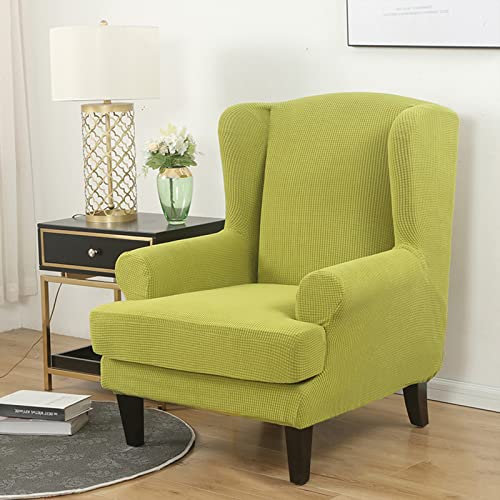 2-teiliges Spandex Ohrensessel Überzug Strecken Sesselhusse Gestrickter Jacquard mit hohem Rücken Sesselhusse Waffelstoff Sofaüberwurf -grün-