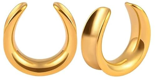Vankula Ohr Tunnel 1 Paar Saddles Flesh Plugs Edelstahl für männer damen Ohrpiercing Schmuck 12mm(1/2) Gold
