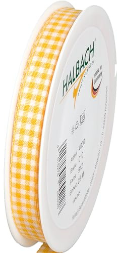 Halbach sidenband premium Vichy Karo presentband (gul) | Bredd 10 mm längd 25 m | rutband tillverkat i Tyskland | rutat band i många färger