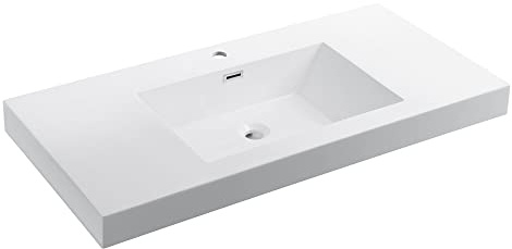 Dowell 48 Bathroom Sink,Single Bowl Vanity Basin,Rectangular Drop-In Bathroom Sink with Overflow,White-000 4818BPS