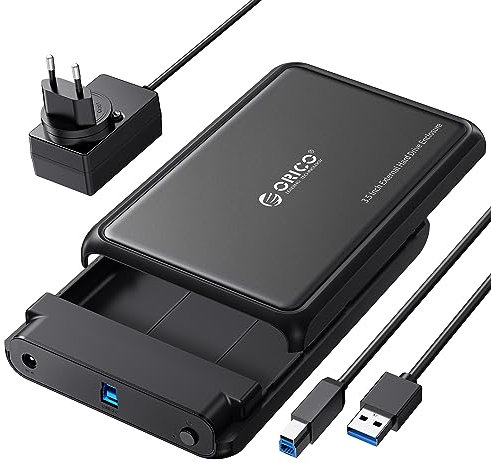 ORICO Carcasa Disco Duro 3.5, USB 3.0 Caja Disco Duro para 2,5 3,5 HDD SSD SATA I/II/III de hasta 20 TB, Sopporta UASP, sin herramientas, Con adaptador 12V/2A (DDL35-U3)