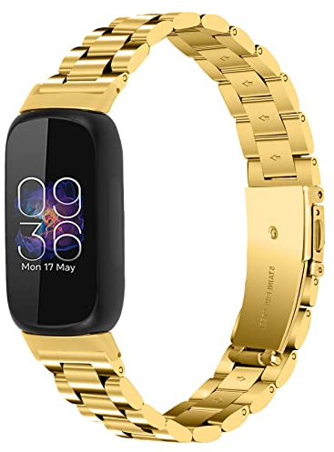 Kompatibel mit Fitbit Inspire 3 Bändern für Frauen, verstellbares Uhrenarmband, Ersatz-Metallarmband, Armband für Inspire 3 Fitness Wellness Tracker Damen Herren (Gold)