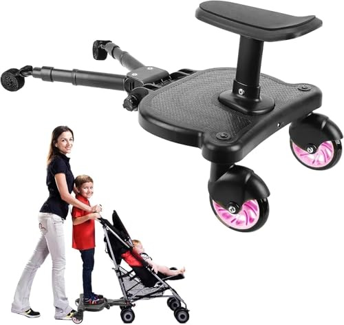 Buggy Board mit Sitz, Stehbrett, Kleinkinder, Kinderwagen-Board, stabiles Zweirad-Design mit Sitz (Rosa)