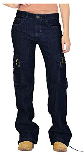 Baggy Jeans Damen High Waist - Cargo Jeans Damen mit Multi-Taschen Jeanshose Damen Lang Straight Leg Weites Bein Denim Hose Damenjeans Cargohose Freizeithose Arbeitshose Jeans Hosen Frauen