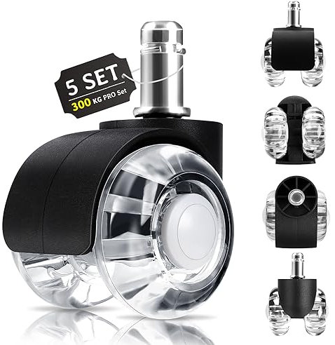 LUZOON Bürostuhl Rollen 5er Set, 11x22mm Rollen für Bürostühle, 360 Grad Drehung ohne Kratzer, Schreibtischstuhl Rollen für Teppich, Parkettböden, Hartböden und Fliesen (PASST NICHT für 1KEA Stühle)