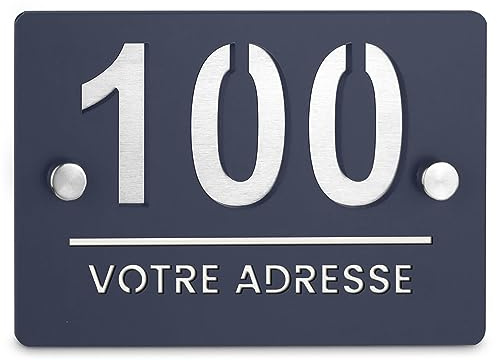 Plaque numéro maison en aluminium brossé brillant et acrylique ARDOISE - plaque moderne design et de qualité - dimension 200x150mm - installation facile - fabrication en France