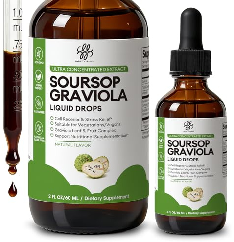 iMATCHME Soursop Graviola Liquid Drop for Cell Support & Regeneration, Immune System and Gut Health Support, Soursop Bitters Liquid, Herbal Goodness, Sugar/Gluten Free, Natural Flavor, 2 Fl Oz
