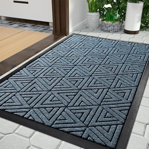 Yimobra Fußmatte für den Außenbereich, strapazierfähige und langlebige Eingangsmatte für den Außenbereich, leicht zu reinigen, wasserabweisend, 75 x 43 cm, Blau mischen