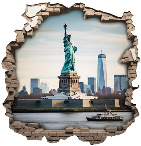 Samunshi® Wanddeko Wandriss mit Freiheitsstatue in New York Usa Fenster in andere Welt Portal Wallart Wandtattoo für Wohnzimmer Küche Wandaufkleber Wandsticker 30 x 30cm