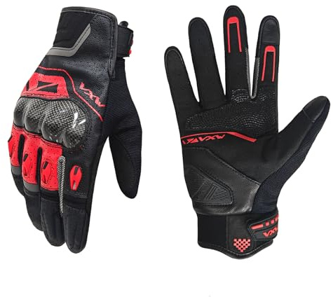 VXW Motorcycle Gloves for Men Women - with Palm Sliders&Knuckle Guards, Touchscreen Design, Faux Leather for Motorcross, MTB & Dirt Bike (Small, Black Red)