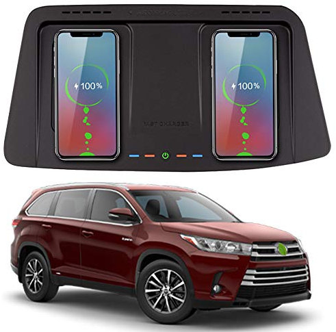 Wireless Car Charger for Toyota Highlander 2015 2016 2017 2018 2019 Center Console Accessory Panel, Dual 10W Fast Charging Phone Charger Pad for All Qi Phone