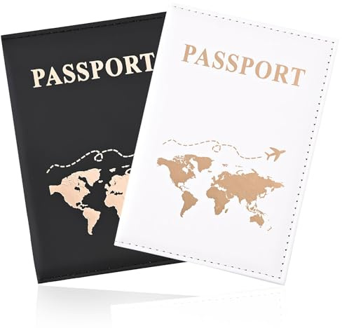 2 pièces porte-passeport, couverture de passeport en cuir PU porte-passeport portefeuille de voyage pour passeport, carte, cartes d'embarquement, carte de crédit, cartes de visite, (blanc, noir)
