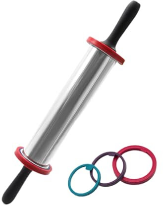 HOLIDYOYO Mattarello in Acciaio Inox Regolabile Da 11 Pollici Con Anelli Di Spessore Antiaderente Per Impastare Pasta Frolla e Biscotti, Utensile Da Forno Per Cucina Domestica
