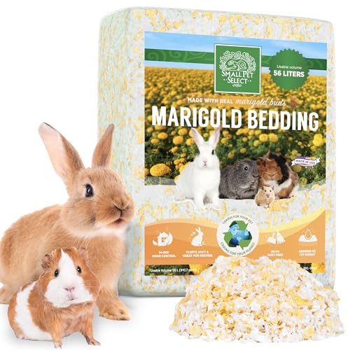 SMALL PET SELECT - Natural Paper Bedding with Real Marigold Buds. Rabbits, Guinea Pigs, and Other Small Animals, 56L
