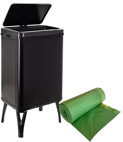 WELL HOME MOBILIARIO & DECORACIÓN Cubo de Basura Inteligente de 40L, Alto: 71,5 (x35,5x26), Negro con Rollo de 30 Bolsas de Basura adaptadas