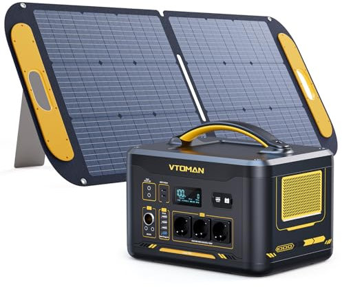 VTOMAN Jump 1500X Tragbare Powerstation mit 110W Solarpanel - 828Wh Solargenerator LiFePO4 Batterie Powerstation, 1500W AC/100W USB-C Ausgang, Erweiterbare Kapazität für Camping, Reisen, Wohnmobil