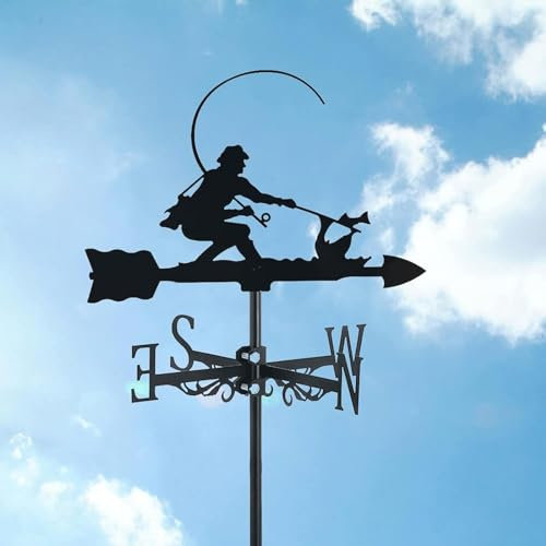 Girouette, PêCheur Et Poisson Girouette en Acier Inoxydable avec Piquet Sol Et Fixation Murale, Indicateur Direction Girouette pour DéCorations Tonnelle Jardin Cour Ferme(D)