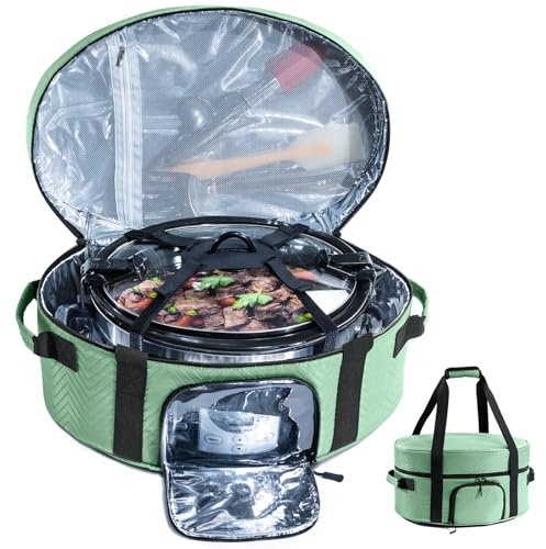 Bolsa de transporte aislada para olla de cocción lenta CrockPot y Hamilton Beach de 6 a 8 cuartos de galón con ventana transparente, funda portátil con banda ajustable y bolsillo para accesorios