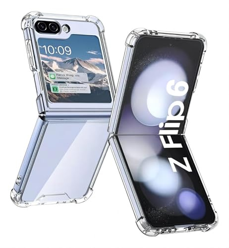 USTIYA Case for Samsung Galaxy Z Flip 7 FE/Z Flip 6 5G Clear Acrylic + TPU Four Corners Protective Cover Transparent funda No Yellowing (Clear)