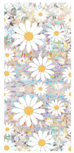 Fenster-Sichtschutzfolie, Motiv: Retro-Gänseblümchen, Regenbogenfarben, dekorative Fensterfolie, PVC-Buntglasabdeckung, nicht klebend, UV-Schutz, statisch, einfach anzubringen und zu entfernen, 43 x