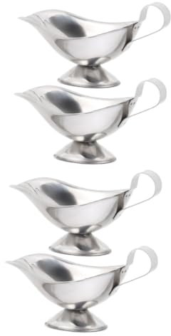 Anneome 4pcs Stainless Steel Gravy Boat Ergonomic Pitcher for Sauces Dressings and Juices Drip Spout Dishwasher Safe Gravy Jug for Elegant Table Serving