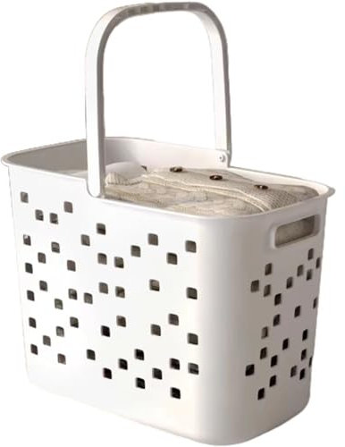 Wäschekorb Mit Henkel - Wäschesammler Eckig - Wäschewanne Kunststoff - Wäschekiste Stapelbar & Stabil - Wäschetragekorb Plastik(White)