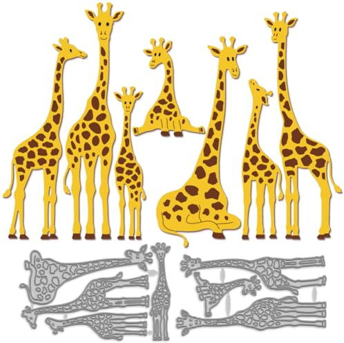 MAYJOYDIY 7 Style Funny Giraffe Metal Die Cutting Zoo Animal Giraffe Embossing Cutting Dies Cute Animal Pattern Carbon Steel Die Cuts for Scrapbooking Party Photo Album DIY Paper Card Crafts