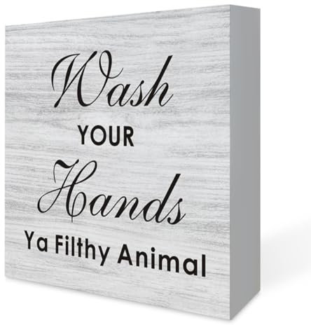 Badezimmer-Hinweisschild aus Holz mit Spruch, Schreibtischdekoration, Hände waschen, Holzkastenschild, rustikales Schild für Zuhause, WC, WC, WC, 12,7 x 12,7 cm