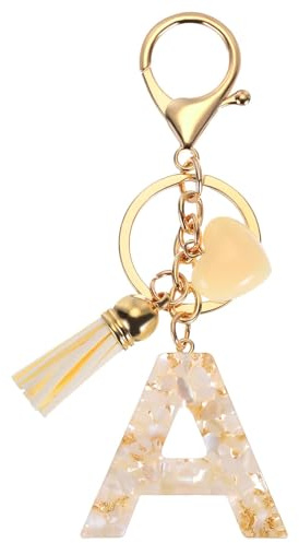 Yeenano Porte Clés,Lnitiale Letter A Keychains Fille Pendentif en Forme Cœur Porte Clés Gland Or Porte Clef Main Sac à Dos Cadeau Décoration de Voiture pour Femme Fille Personnalisée Lettres Keychain