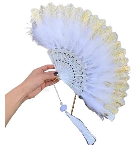 MZSKLW Feather Dance Fan Turkey Feather Hand Fans for Wedding Handmade Feathers for Crafts Fan Black White Ladies Dance Decoration Performance Show Props Feather Fan Handheld(White)