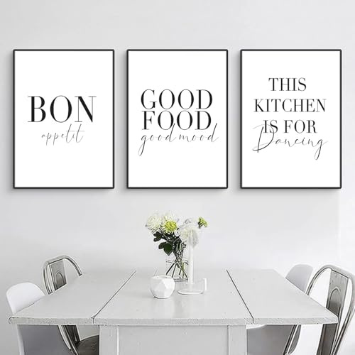 Ueiwffzo 3er Set Poster Set Minimalist Bilder Moderne Wandbilder, Schwarz Weiß Posters Leinwand Bilder, Wanddeko Deko für Wohnzimmer Küche Restaurant, Ohne Rahmen (30x40cm)