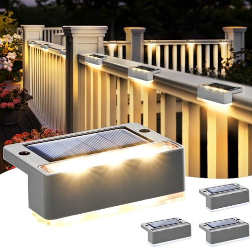Solpex Lampade solari per esterni, 4 pezzi, luce bianca calda, luci solari impermeabili, illuminazione a LED per scale esterne, gradini, recinzioni, giardino, cortile, terrazza, grondaia, decorazione