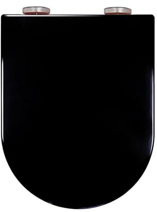 Giural WC Sitz mit Absenkautomatik, Quick-Release, Klodeckel D Form Toilettendeckel mit 360° Verstellbaren Scharnieren, Toilettensitz, WC Deckel, Toilettenbrille, Leicht zu Reinigen, 36x46cm,Schwarz
