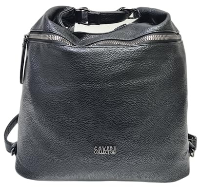 COVERI COLLECTION Borsa a Spalla convertibile in Zaino da Donna in Ecopelle, Colore Nero, con Cerniera Decorativa Tasca Frontale. Dimensioni 32x35x13 cm ART.8000-10. Prodotto Originale Coveri