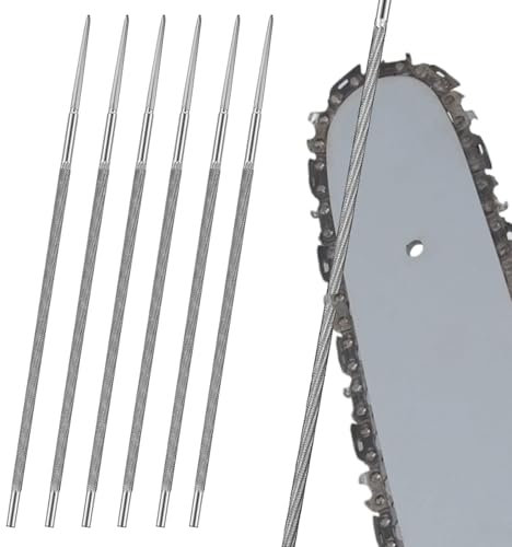 GIUSOBG 4mm Lime Metal en Acier Forgé, 6 Pièces Limes Rondes pour Tronçonneuse 13/64, Kit d'Affûtage pour Tronçonneuse de Fichiers de Menuiserie, Affûtage Précis, Lime pour Chaine de Tronconneuse