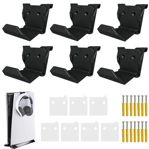 Lot de 6 supports muraux pour manette de jeu vidéo : support de manette pour PS3/PS4/PS5/Xbox 360/Xbox One/S/X/Elite/Series S/Series X, support pour manette de jeu vidéo et casque (noir)