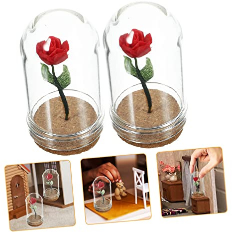 ERINGOGO 2pcs Miniature Flower in Glass Dome Decorative Artificial Wisteria Artificial Flowers for Tiny House Decor