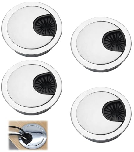 4 stycken kabelgenomföring skrivbord av metall, ø 60 mm kabelgenomföring bord med dammtätning, skrivbordsgenomföring, skrivbordsmontering, kabelgenomföring rund för bord kontor bänkskivor