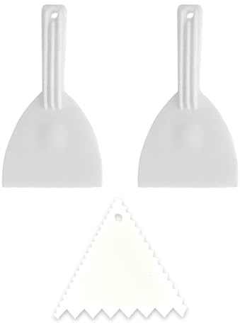 HINFHI 3 Pieces White Scraper, Simple And Creative, Comfortable Handle, Triangular Serrated Scraper, Dough Pizza Spatula, Kitchen Baking Tools.